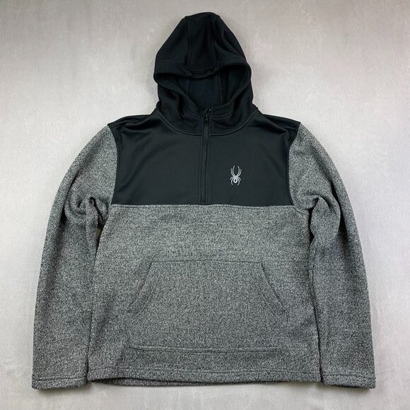 Spyder Mens Sweater Medium Gray Colorblock Ray 1/4 Zip Hoodie Long Sleeve Racer - Picture 1 of 10